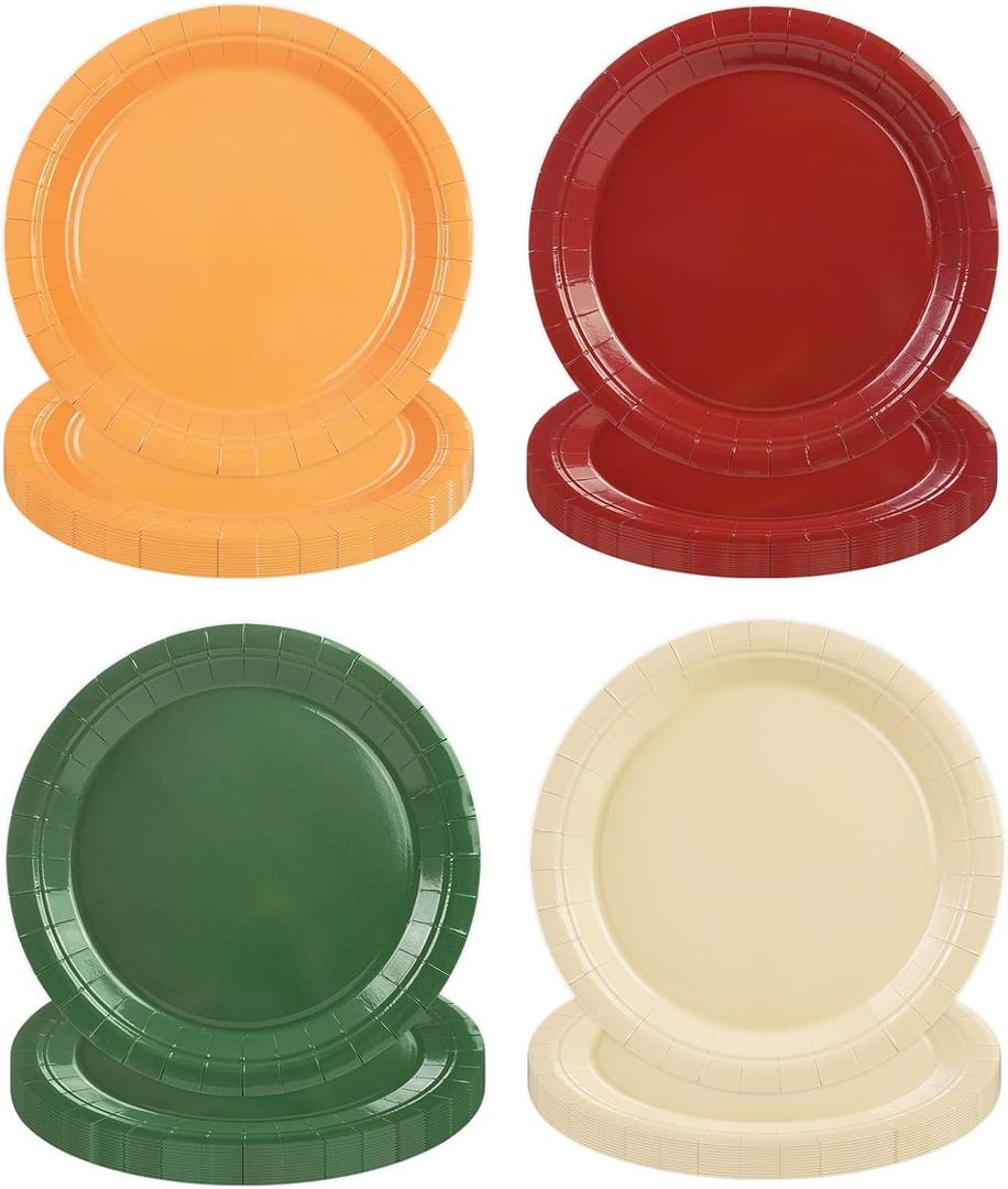2 x 48PCS Colorful Party Paper Plates, 9inch Disposable Red Green Orange Yellow Paper Desssert Cake Plates Colored Tableware Set for Birthday Baby Shower Easter He is Risen Decorations