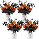 4 Sets Halloween Table Centerpiece Decorations Artificial Black Pumpkins Eucalyptus with Metal Vase Faux Pumpkins Plants in Pots for Halloween Trick or Treat Party Home Dining Table Decor
