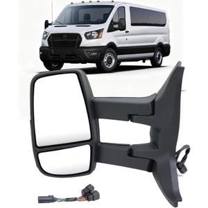 Left Driver Side Mirror Long Arm Compatible with 2015-2025 Ford Transit 150 250 350 350HD Left Side Rear Door Mirror w/o Signal Light and Blind Spot Sensor