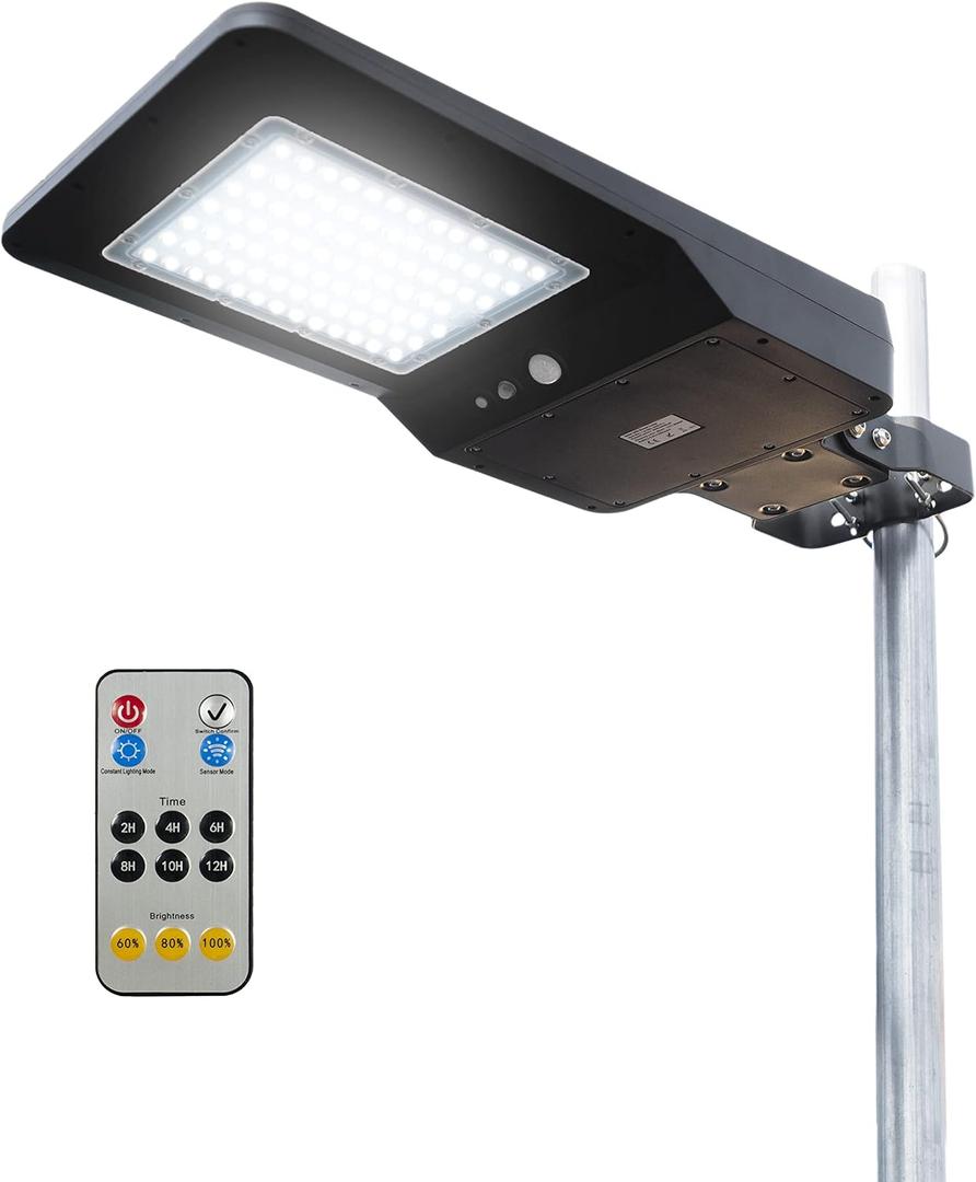 Wagan EL8592 6000 Lumens LED Integrated Solar Powered Street Flood Light
With Remote Motion Sensor, Waterproof Weatherproof, Dusk to Dawn LED Lamp, for Outdoor Garden Yard Path Parking Lot
