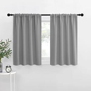 NICETOWN RV Blackout Curtains for Camper Windows, Short Room Darkening Curtains for Kitchen, Home Decoration Thermal Insulated Rod Pocket Drapes for Small Windows (Silver Grey, 2 Panels, W42 x L36)