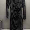 Elegant Velvet Dress for Women Wrap V Neck Long Sleeve Split Bodycon Ruched Cocktail Party Maxi Dress (Large, Black)