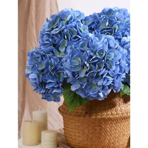 3Pcs Hydrangea Artificial Flowers, 22.44" Real Touch Latex Faux Hydrangea with Long Stems & Leaves for Home Office Decor or Wedding, Party, Centerpieces, Floral Arrangements (Blue)