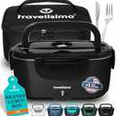 TRAVELISIMO Electric Lunch Box for Adults, 80W Heated Lunch Box 1.5L Stainless Steel Electric Food Warmers, 12/24/110V Portable Food Warmer for Travel & Work, Loncheras para Hombres de Trabajo