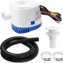 1100GPH 12V Automatic Boat Bilge Pumping Kit, 1-1/8 Inch Electric Bilge Water Pump, 6FT Hose, 2 Stainless Steel Hose Clamps and Thru-Hull Fitting, for Fishing Boats, Runabouts, Yachts, Cruisers