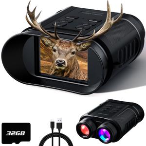 Valentines Day Gifts & Night Vision Goggles - 5W Upgraded 4K HD IR Binoculars - 8X Digital Zoom/Rechargeable Battery/32GB Card/Flashlight, Camping Exploration Gifts for Men Dad Husband Boy Friend (Bright Black)