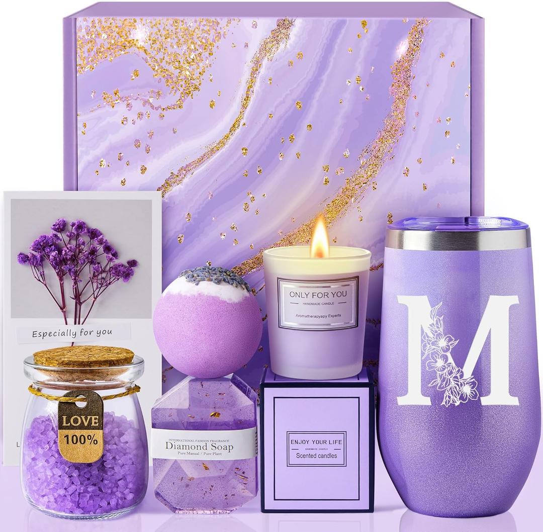 Birthday Gifts for Women Best Friend - Relaxing Lavender Spa Gift Basket, Gifts for Women Who Have Everything, Christmas, Valentine's Day, Galentines Day Gifts, Mothers Day Gifts for Mom Grandma(M)