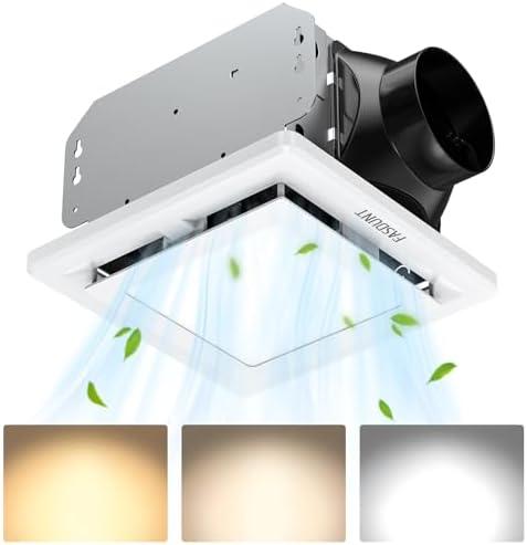 FASDUNT 2-in-1 Bathroom Exhaust Fan with Light - 110 CFM Ventilation & 1.0 Sones - Easy Installation, Energy Efficient, 3 Dimmable LED 3000K/4000K/5000K for Home Bath Office Hotel