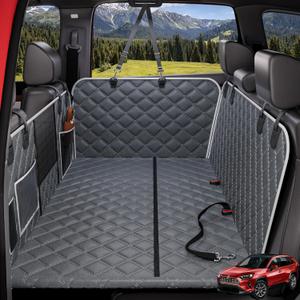 PetGenie Dog Car Seat Cover for Back Seat 10-Layer Military-Grade Protection, Hard Bottom Dog Hammock, Pet Bed Extender for Dogs, Waterproof Seat Protector Universal L Size Fits for SUV Medium Truck