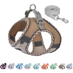 AIITLE Tiny Dog Harness - Lightweight Mesh Step-in Vest for Puppy, Reflective & Escape-Proof Design with High-Stick Magic Tape - Indoor/Outdoor Use for Chihuahua, Maltese, Shih Tzu(Brown-Beige, XXXS) (XXXS(Chest: 8.5 - 10"))