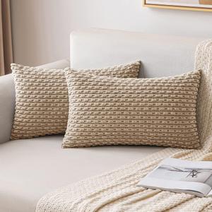 MIULEE Throw Pillow Covers Soft Corduroy Decorative Set of 2 Boho Striped Pillow Covers Pillowcases Farmhouse Home Decor for Couch Bed Sofa Living Room 12x20 Inch Tan (20" x 12" (Pack of 2))