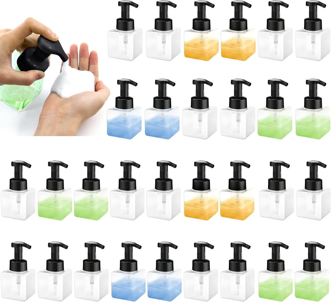 30 Pcs 8.5 oz Foaming Soap Dispenser Plastic Foaming Pump Bottle, Refillable Dispenser with Plastic Pump, Empty Hand Bottles for Liquid Soap, Shampoo, Bathroom,Hotel (Transparent)