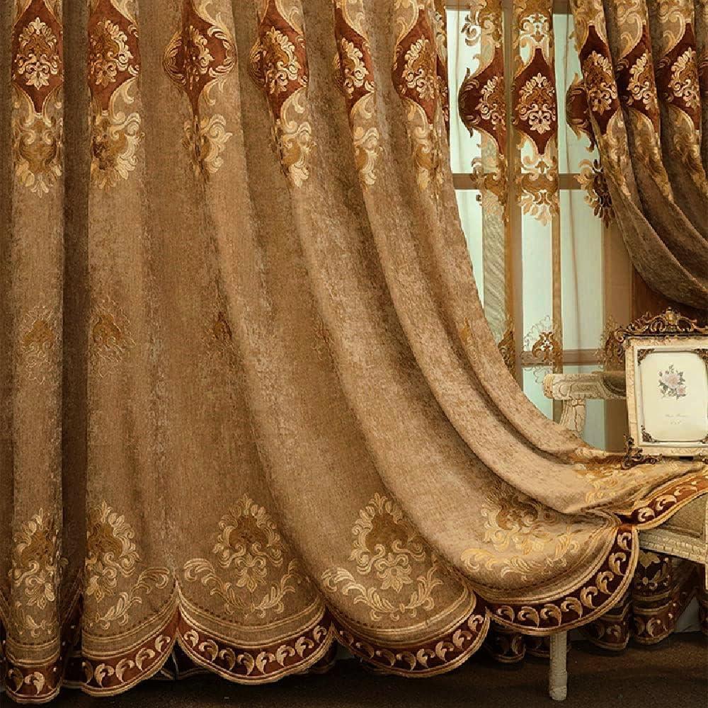 Amidoudou 1 Pair European Luxury Embroidered Curtains for Living Room Bedroom Chenille Curtains (Coffee,51x95 Inch)