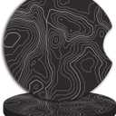 Black Contour Map Cute Cup Holder Coasters,Car Coasters for Cup Holders,Cute Car Accessories for Women Interior, 2 Pack Absorbent Universal Neoprene Car Coasters with Finger Slot