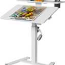 28Inch Mobile Standing Desk On Wheels Rolling Laptop Stand with Tiltable Desktop Small Computer Workstation Adjustable Height 2-Tier Portable Study Table with Storage Shelves White