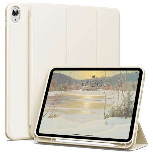 Kenke for iPad 11/10th Gen Case with Pencil Holder 11/10.9 inch 2025 A16/2022, Soft TPU Back Shell Hybrid Slim Trifold Stand Protective Cover Support Touch ID Auto Wake/Sleep (Cream)