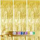 2 x 3Pcs Gold Metallic Tinsel Foil Fringe Curtains,3.28ft x 6.56ft Gold Photo Booth Backdrop Streamer Curtain,Photo Booth Props,Ideal Bachelorette Party Supplies, Birthday, Christmas,New Year Decorations