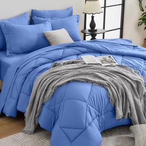 HEVUMYI Royal Blue Queen Comforter Set - 7-Piece All Season Bed in a Bag Queen, Ultra Soft Bedding Set with Comforter, Flat Sheet, Fitted Sheet, Pillowcases, Pillow Shams