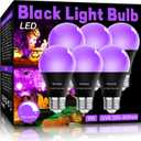 LED Black Light Bulbs 6 Pack, A19 9W UV Black Light Replace Up to 100W, 120V E26 Base UVA Level 385-400nm, Glow in The Dark for Body Pain, Blacklights Party, Halloween
