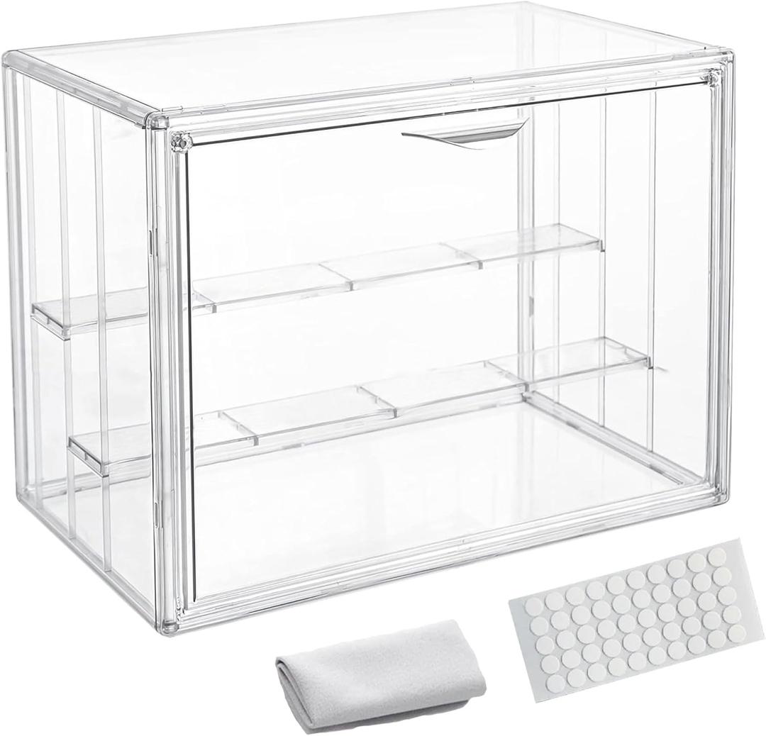 Clear Acrylic Display Case for Figures 4 Layer Adjustable Acrylic Boxes for Display Stackable Display Cabinets for Collectibles Action Figure Display Case for Shoe, Bread, Cosmetic, Handbag,1 Pack, 11.8"L x 9.8"W x 9.8"H