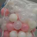 PlayMaty Colorful Pit Balls 2.1-inch Plastic Ocean Ball Crush Proof Stress Balls for Kids Pool Ball Playhouse Pit Accessories (100 balls-Pink+beige+transparent)