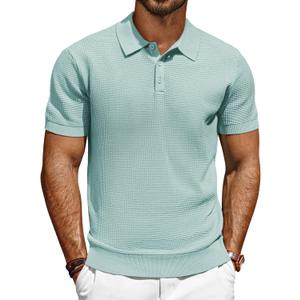 PJ PAUL JONES Polo Shirts for Men Short Sleeve Casual Knit Waffle Texture Polo Golf Shirt (Large, Light Green) PJ PAUL JONES Polo Shirts for Men Short Sleeve Casual Knit Waffle Texture Polo Golf Shirt (Large, Light Green)