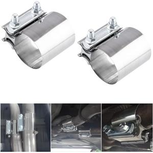 BESULEN 2.25 Inch Exhaust Clamp, 2 PCS Butt Joint Band Clamp Sleeve Coupler, Car Stainless Steel Muffler Band Clamp, Exhaust Pipes Repair Sleeve Connector, Car Exterior Accessories (2.25")