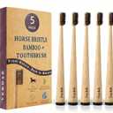 Horse Bristle Bamboo Toothbrush (5-Pack) - Natural Premium Wild Horse Bristles - 100% Biodegradable & Eco-Friendly - No Plastic, No Nylon - Self-Standing Design - Natural Toothbrushes
