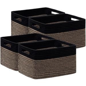 UBBCARE 4 Pack Storage Baskets for Shelves, Baskets for Organizing, Cube Shelf Storage Bin with Handles, Woven Storage Basket, 13"L x 9"W x 7.5"H, Black&Brown