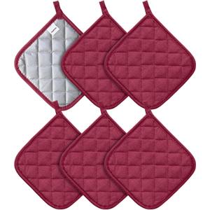 Joyhalo 6 Pack Pot Holders for Kitchen,Cotton Oven Holder with Great Heat Resistance,Non Slip Hot Pads for Kitchen Clearance,Dark Red