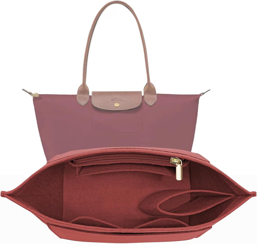 LOUKAYCCI Felt Purse Organizer Insert for Longchamp Le Pliage L Handbag Insert (Vine Red, Large)