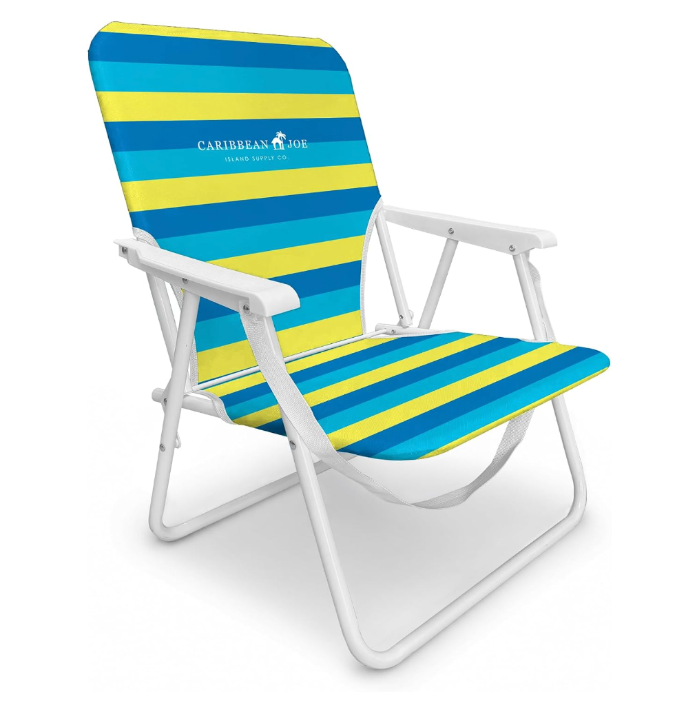 CARIBBEAN JOE Folding Beach Chair, 1 Position Lightweight and Portable Foldable Outdoor Camping Accessories with Carry Strap (Bold Stripe, 200lbs Capacity)
