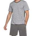 Marvmys Mens Striped Cotton Sleepwear 2 Piece Short Sleeve Pajamas 2 Piece Lounge Set, XL
