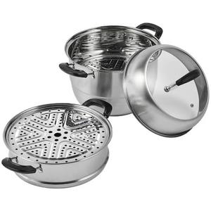 For Steamer Pot 11 in. 3 Tier Steamer Pot with 8.5 qt. Stock Pot Stainless Steel Vegetable Steamer and 2 Steaming Tray