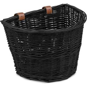 ProSource Wicker Bike Basket Front Cargo for Women and Men, Fits Most Bicycles, Beach Cruisers, Stationary Equipment, and Ebikes, Black