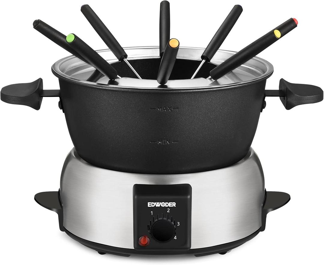 Electric Fondue Pot Set,2-Quart 1000-Watt Non-Stick Fondue Maker with Temperature Control,8 Forks,Perfect for Chocolate, Cheese, Caramel