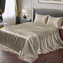 Vonty Satin Sheets Queen Silky Soft Satin Bed Sheets Sand Sheet Set, 1 Deep Pocket Fitted Sheet + 1 Flat Sheet + 2 Pillowcases