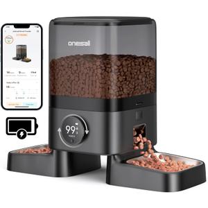 oneisall Cordless WiFi Automatic Cat Feeder for 2 Cats, Rechargeable 100-Day Battery Operated Auto Cat Feeder, 20 Cups/5L Timed Cats Food Dispenser Automatic for Large Kibble, Smart App Control