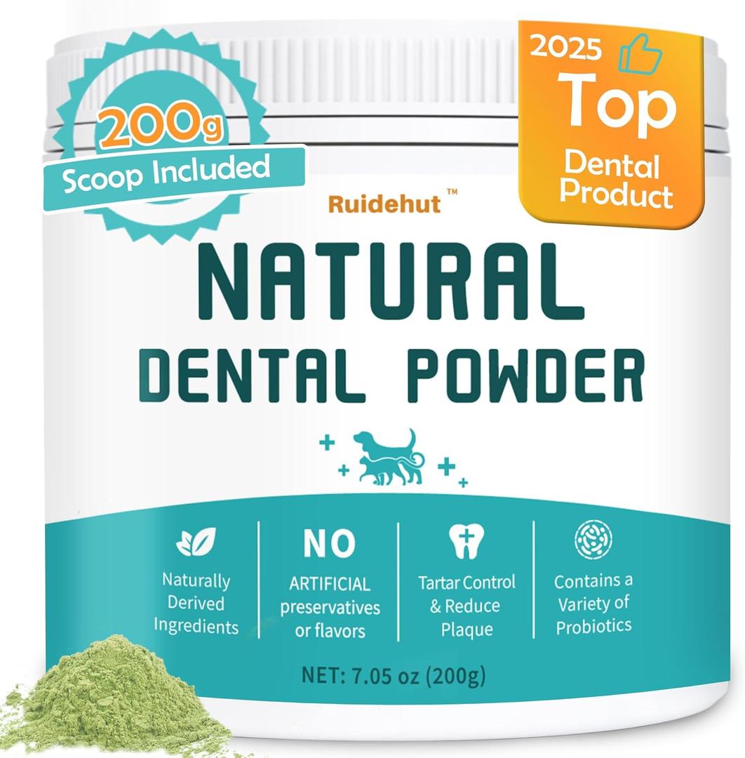 Natural Dog Dental Powder - Teeth Cleaning Powder - Removes Plaque and Tartar - Breath Freshener - Contains Probiotics to Fight Bad Breath - Large Size for Multi-Dog Households (7.05 Oz) Exp 05-2028