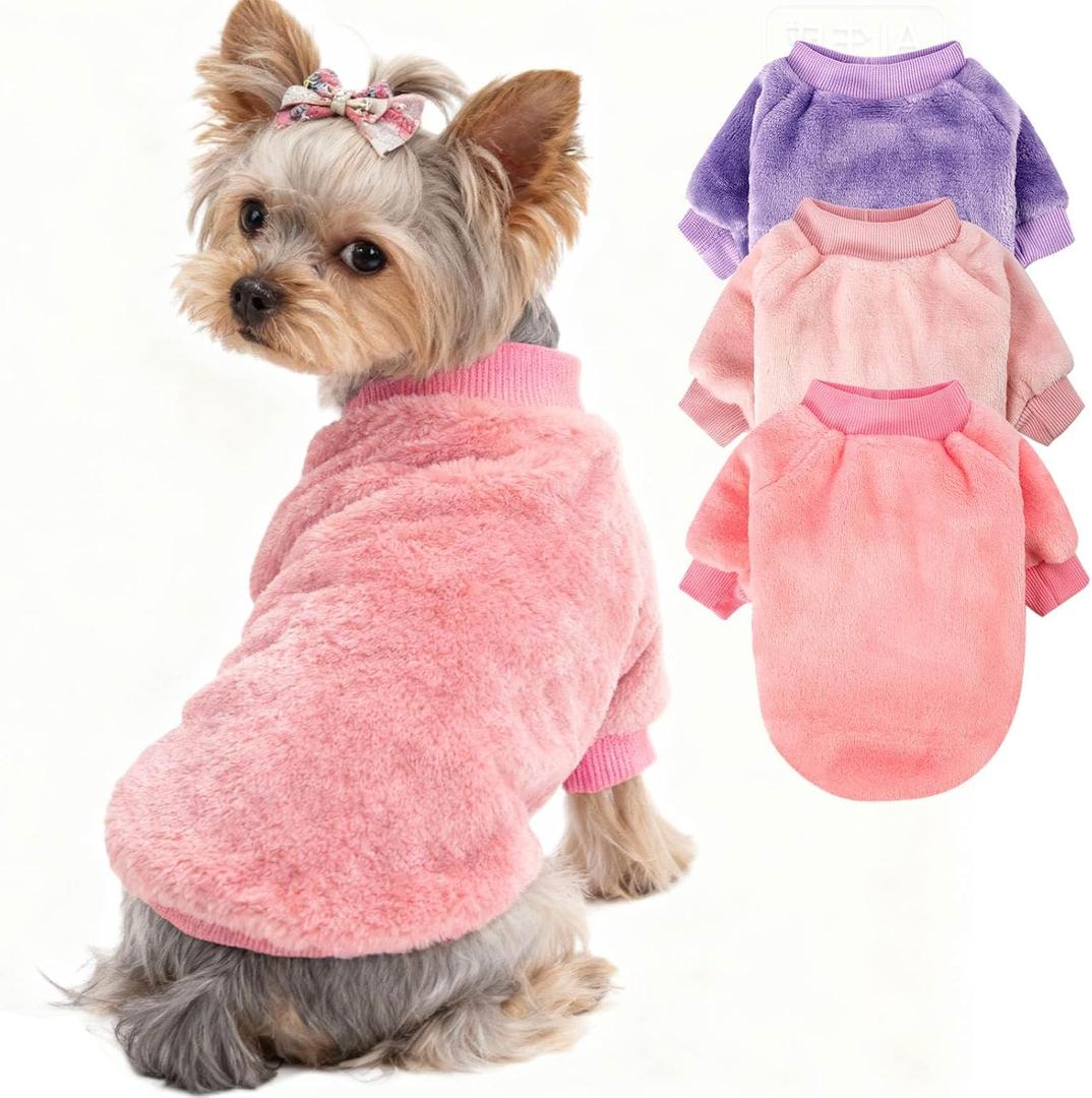 Dog Sweater | 3-Pack Clothes Jackets XXS - XXL for Small Dog Breed (Male & Girl), Super Soft Winter Coats Sweaters for Dogs and Cats, Pet Apparel Outfits (Purple,Pink,Rose, Medium)