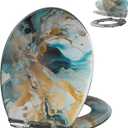 Angol Shiold Marble Elongated Resin Toilet Seat Soft Close Quick Release Metal Zinc Alloy Hinge Easy to Install also Easy to Clean, Decorative Acrylic Seats (17 Inch, Modern Green Marble Art Print)