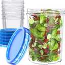 [32 oz 6 Pack] Food Storage Freezer Containers Clear bottom With blue Twist Top Lids Reusable, Plastic Airtight Meal Prep Containers BPA Free | Stackable | Leakproof | Microwave/Dishwasher Safe