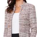 Allegra K Vintage Tweed Jackets for Women's Stand Collar Business Open Front Cropped Blazer Jacket (Large, Brown)