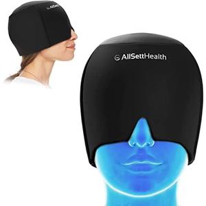 Migraine Relief Cap Ice Head Wrap and Hat | Hot/Cold Gel Pack with Face and Eye Mask Compress for Headache Relief - Black