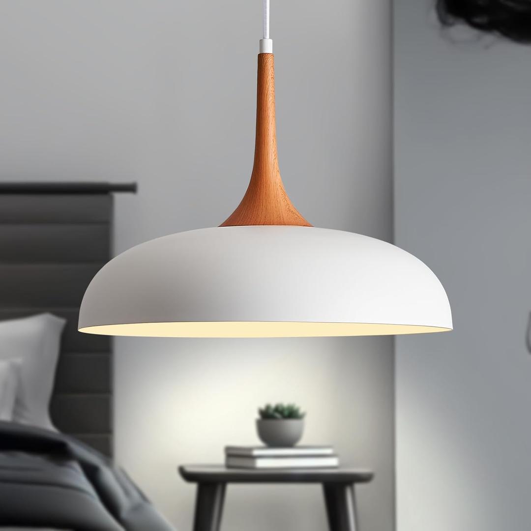 Oversize White Pendant Lights Kitchen Island,Modern Pendant Light Fixtures,Farmhouse Adjustable Hanging Pendant Lighting Foyer Entryway Hallway Bedroom Dining Room Living Room,Faux-Wood,Large 15.75 in