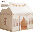 Large Kids Tent Playhouse Base Fabric with Star Lights, Flags and Tote Bags, Kids Play Tent Indoor & Outdoor, Washable Teepee Tent for Boys & Girls, Play House for Toddler, Neutral Color