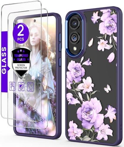 DagoRoo for Samsung Galaxy S25 Edge Case+Tempered Glass Screen Protector, Military Grade Protective Slim Soft TPU Hard PC,Girls Women Crystal Clear Flower Pattern Case Cover for S25 Edge-Deep Purple