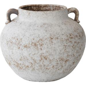 Rustic Farmhouse Textured Ceramic Vase with Two Handles, Distressed White Pottery Flower Vase for Centerpiece, Decorative Vases for Living Room, Kitchen, Table Top Decor, Gift & Weddings (Short)