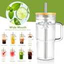 Birity 24oz Glass Cups with Lids and Straws,Glass Tumbler with Handle,2 set–Reusable Glass Ice Coffee Cups with Lid and Straw for Smoothies,Tea,Juice,Boba Cup for Cold & Hot Drinks,Travel Cup