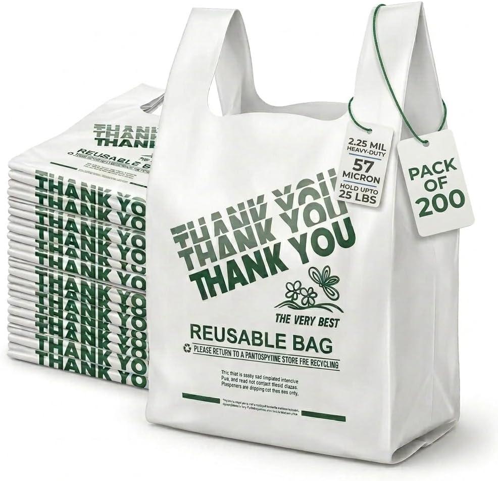 2.25 Mil Reusable Plastic Grocery Bags | PACK OF 200 12" x 7" x 22"